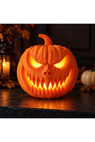 Balkabağı Feneri 16 Cm 3d Baskı Halloween Masa Dekoru Cadılar Bayramı 16cm