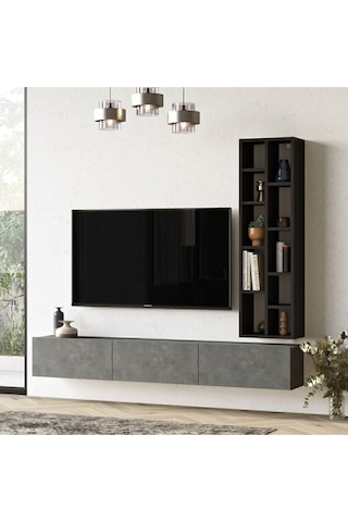 Arya 175cm Tv Ünitesi Kitaplık Beton-siyah Ary9-rl Gri - Siyah