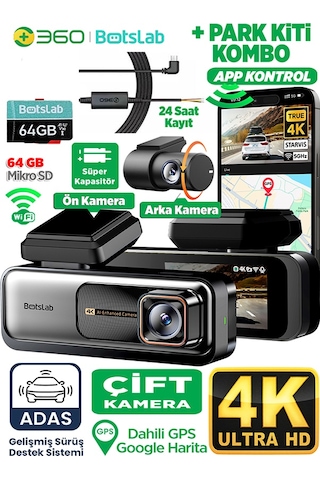 360+ Botslab G980H Pro ADAS Ön 4K UHD Arka 2K QHD 170° Geniş Açı Gece Görüşü Gps+WiFi Araç İçi Kamera +Park Kiti
