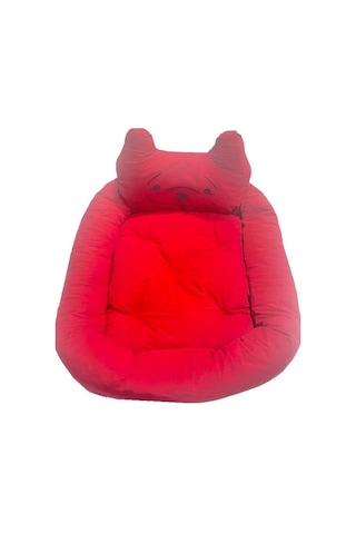 Süslüpati Kullanışlı Yıkanabilir Kumaş Silikon Elyaf Dolgulu Kedi Köpek Yatağı Kırmızı 52x56cm