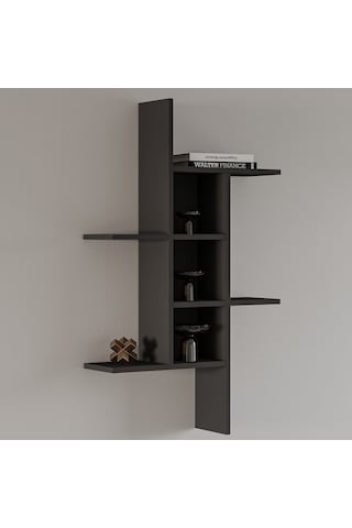 Madagaskar Duvar Rafı Asimetrik Tasarım, Duvara Monte Dekoratif Kitaplık Antrasit