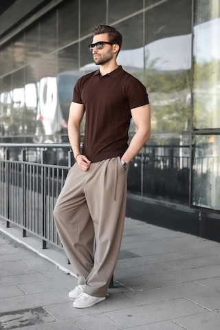 Madmext Kahverengi Slim Fit Polo Yaka Triko Erkek Tişört E7491