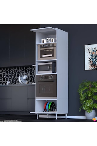 Eliusta Viramo Mikrodalga/ankastre Fırın Dolabı Kapaklı Depolama Alanlı 60x217x56 Cm Modüler Dolap Beyaz