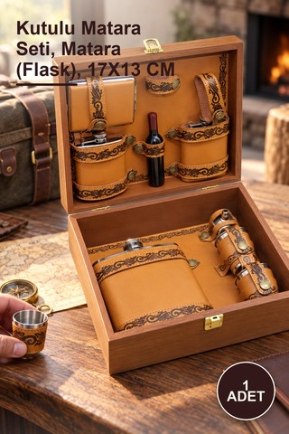 1 Adet Derili Matara Seti Kutulu Matara Seti, Matara Flask , 17x13 Cm