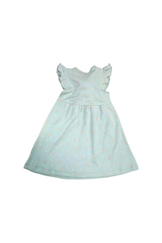 Ayıcık Aksesuarlı Çiçekli Kız Çocuk Yazlık Elbise Yeşil