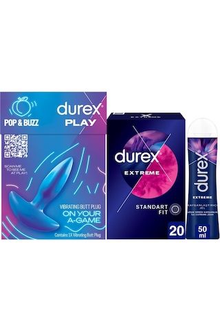 Durex Titreşimli Anal Plug Tıkaç + Extreme Ve Tırtıklı Prezervatif 20'li + Extreme Jel 50 ML