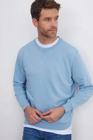 Tudors Unisex Relax Fit Rahat Kesim %100 Pamuk 3 İplik Basic Mavi Bisiklet Yaka Sweatshirt-35148 Mavi