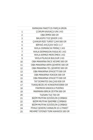 Ramazan Paketi Kumanya Yardım Gıda Erzak Kolisi Lüks Paket 25 Parça Ürün