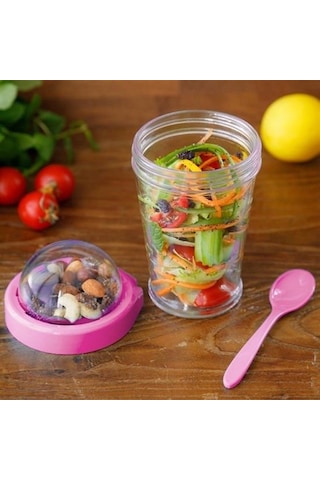 Taken Go Kapaklı Kaşıklı Pratik Taşınabilir Meyveli Yoğurt Kabı Şeffaf