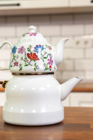 Emaye Royal Porselen Demlikli Çaydanlık Piraye