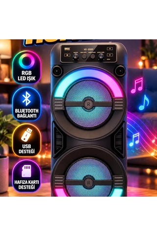 Taşınabilir Bluetooth Hoparlör Rgb Led Işık, Stereo Ses, Usb Ve Hafıza Kartı Desteği