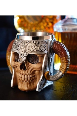 Ortaçağ Viking Savaşçı Kafatası Tasarımlı Kupa Bardak Koleksiyonluk Ve Tematik Hediye Çok Renkli