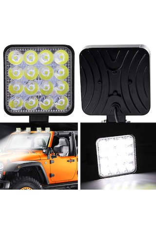 Off Road Sis Farı - Lamba 16 Led Kare Çalışma Lambası 2 Adet