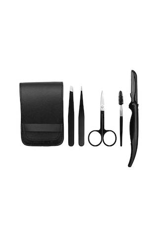 Valkyrie Deri Çantalı Kaş Usturalı Cımbız Seti Siyah 5'li