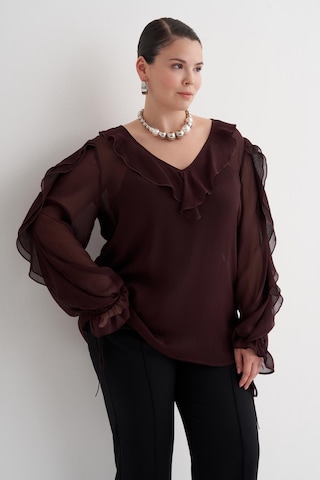 Fırfır Detaylı Şifon Bluz-6219 Bordo