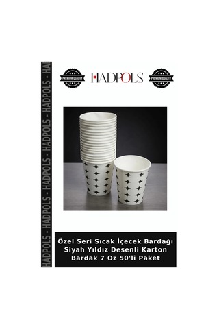 Özel Seri Sıcak İçecek Bardağı Siyah Yıldız Desenli Karton Bardak 7 Oz 50'li Paket