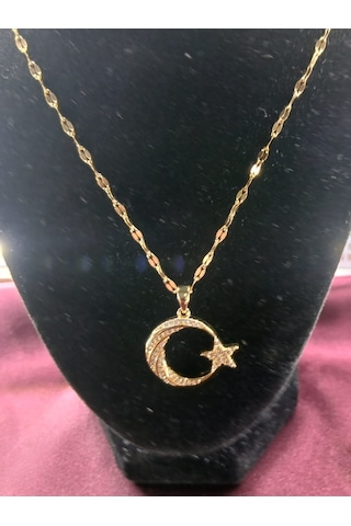 Vatan Ay Yıldız Gümüş Üzerine Altın Kaplama Kolye Bayrak Kolye Altın