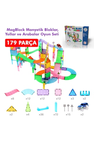 Magblock Manyetik 179 Parça Yollar Ve Arabalar Oyun Seti