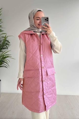 Ka Hijab Cep Detay Kapitone Yelek - Pembe Pembe