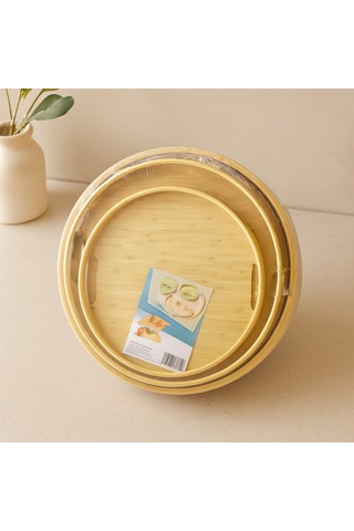 Bambu Ahşap Yuvarlak Tepsi Seti 30/35/38 Cm 3lü