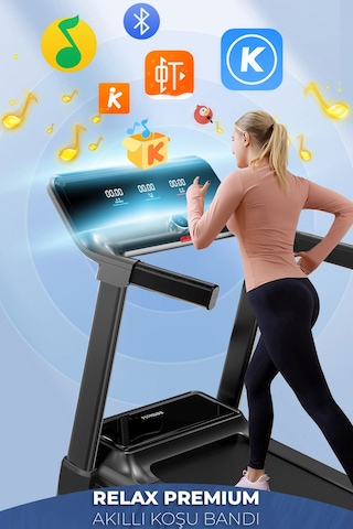 Relax Premium 14 Km Hız Bluetoothlu Uygulama Bağlantılı Katlanabilir Yürüme Ve Koşu Bandı 2.5 Hp Motor