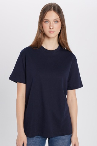 Tudors Unisex Relax Fit Rahat Kesim %100 Pamuk Yumuşak Dokulu Basic Bisiklet Yaka Lacivert Tişört-30849 Lacivert