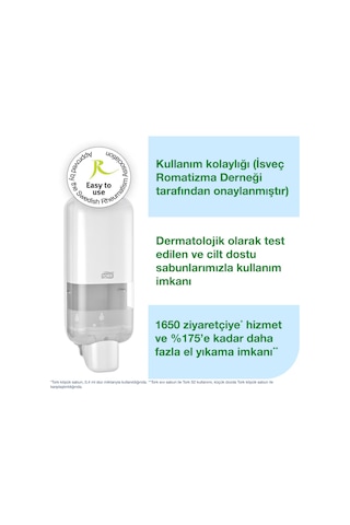 Tork Sıvı Sabun, Köpük Sabun Ve Dezenfektan Dispenseri Beyaz S4 Manuel Duvar Tipi 564500