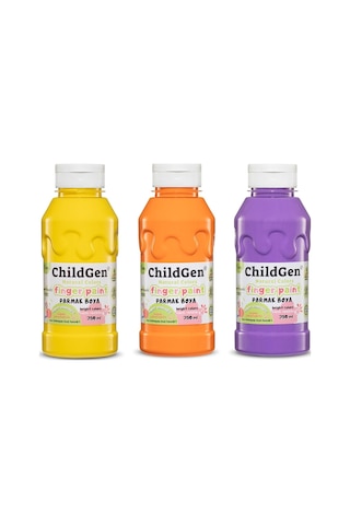 Childgen Süper Yıkanabilir Parmak Boya 350 Ml X 3 Renk Sarı, Turuncu, Mor Genel