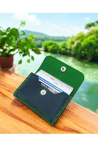 Cronder Hakiki Deri Yan Model Kutu Cüzdan Kartlık Haki