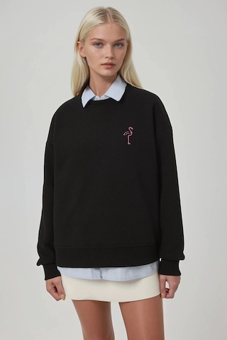 Hiccup Rahat Hayvan Nakışlı Şardonlu Bisiklet Yaka Hoodie Siyah