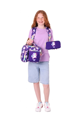 Kaukko Kids Üçlü Kız Çocuk İlkokul Okul Çantası Seti L5228+l7228+l8228 Mor - Kauçuk Unicorn Mor