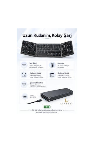 Siyah Katlanabilir Bluetooth Klavye 81 Tuşlu Sayısal Tuş Takımlı Şarjlı Kablosuz Klavye Tablet Telefon Ve Laptop Uyumlu. Siyah
