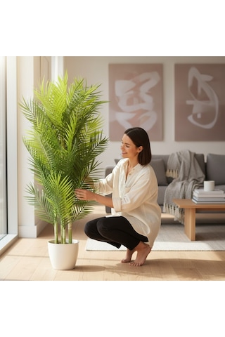 Lüx Yapay Areka Bambu Ağacı Çift Renk 140 Cm 40 Yaprak Yeşil
