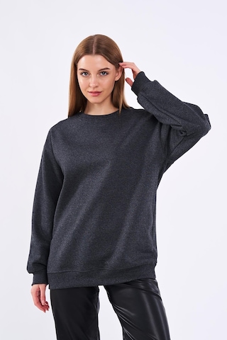 Comeor Antrasit Kadın Pamuklu Oversize Basic Bisiklet Yaka Sweatshirt 001