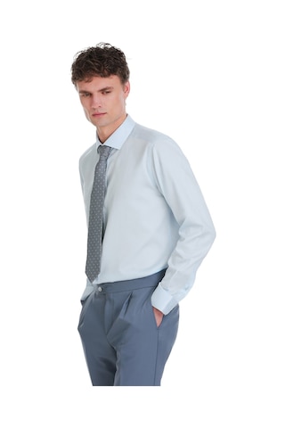 Hatemoğlu Mavi Slim Fit 100% Pamuk Açık İtalyan Yaka Uzun Kollu Saten Gömlek 1996512 Mavi