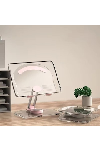 Tablet Tutucu Şeffaf Metal Aparat 360 Dönebilen Katlanabilir