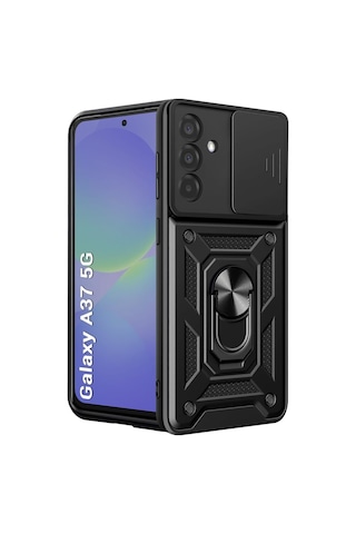 Samsung Galaxy A37 İle Uyumlu Kılıf Magnetik Standlı Kamera Korumalı Sürgülü Kapak Siyah