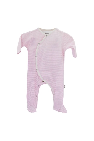Uygunbebe Boumini Bebek Tulumu Fuşya Pembe Çizgili Ayaklı Tulum Doğal Kumaş