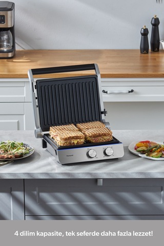 Homend Grilliant 1344H Inox 2000 W Gövdeli Döküm Plakalı Tost ve Izgara Makinesi