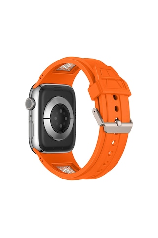 Apple Uyumlu Watch 44mm Zore Krd-117 Hava Alabilen Delikli Metal Süslemeli Desenli Silikon Kordon