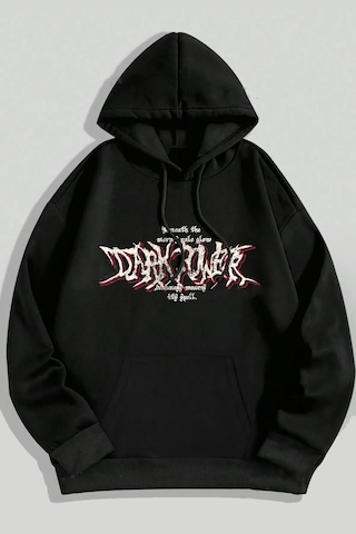 Dark Baskılı Oversize Sweatshirt Siyah