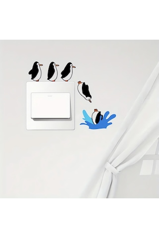 Cajuart 5 Parça Suya Dalan Penguenler Ahşap Priz Anahtar Sticker Modern Dekor Süs