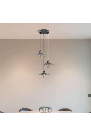 Riolight Rustik1,retro1,vintage1 Gümüş Gri Fırçalı Patine 3xe27 Metal Sarkıt Avize Taban Çapı:30cm Gümüş - Gri