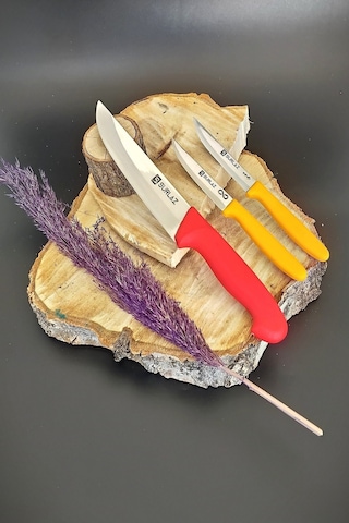 Sürmene Sürlaz 3'lü Mutfak Bıçak Seti Et + Sebze + Meyve Ahşap