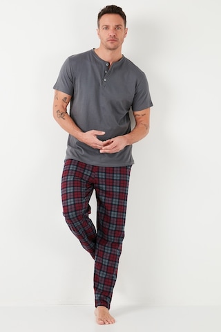 Buratti Ekoseli Pamuklu Beli Lastikli Regular Fit Kısa Kollu Erkek Pijama Takımı 6572004 Füme