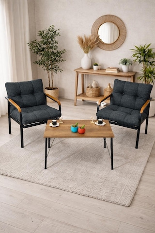 Madame Home Leylak Balkon, Bahçe,teras,cafe - Salon - Metal Kanepe Koltuk Takımı 1-1 Antrasit