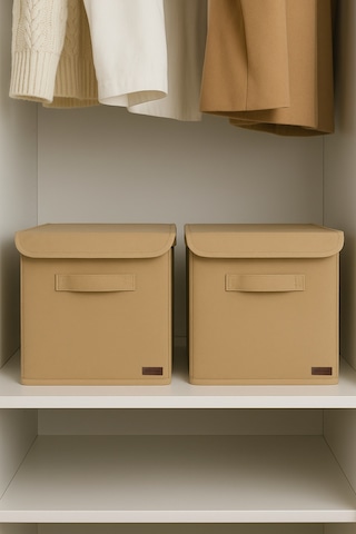 Bej Kapaklı Dolap Içi Çamaşır Oyuncak Düzenleyici Katlanır Kapaklı Saklama Kutusu 30x30x30 Gri