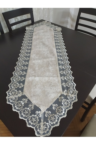 Runner Dantel Kenar Kadife Kumaş