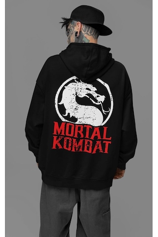Sevbano Mortal Kombat Baskılı Unisex Oversize Anime Hoodie Siyah