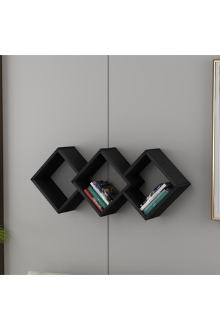 Galaxy Duvar Rafı Ahşap Siyah - Ahşap Siyah Ahşap Siyah